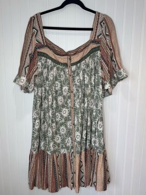 Davi & Dani Womens Boho Floral Dress Flowy Loose Lined Pattern Plus Size 1XL